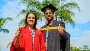 MBA cum laude graduate, Mr Luchen Govender with his supervisor, Professor Cecile Gerwel Proches.